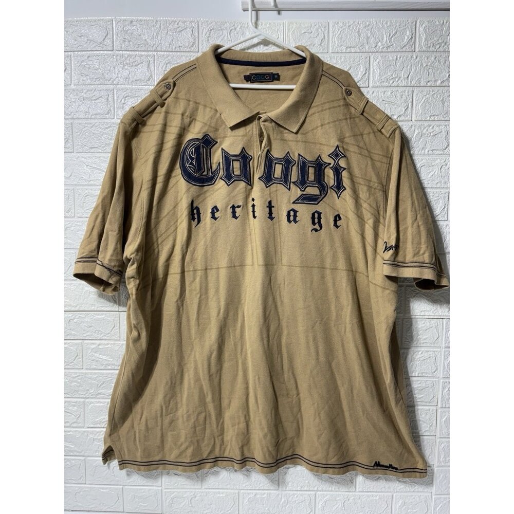 COOGI Heritage Beige Tan Men’s Embroidered T-Shirt Size 5X